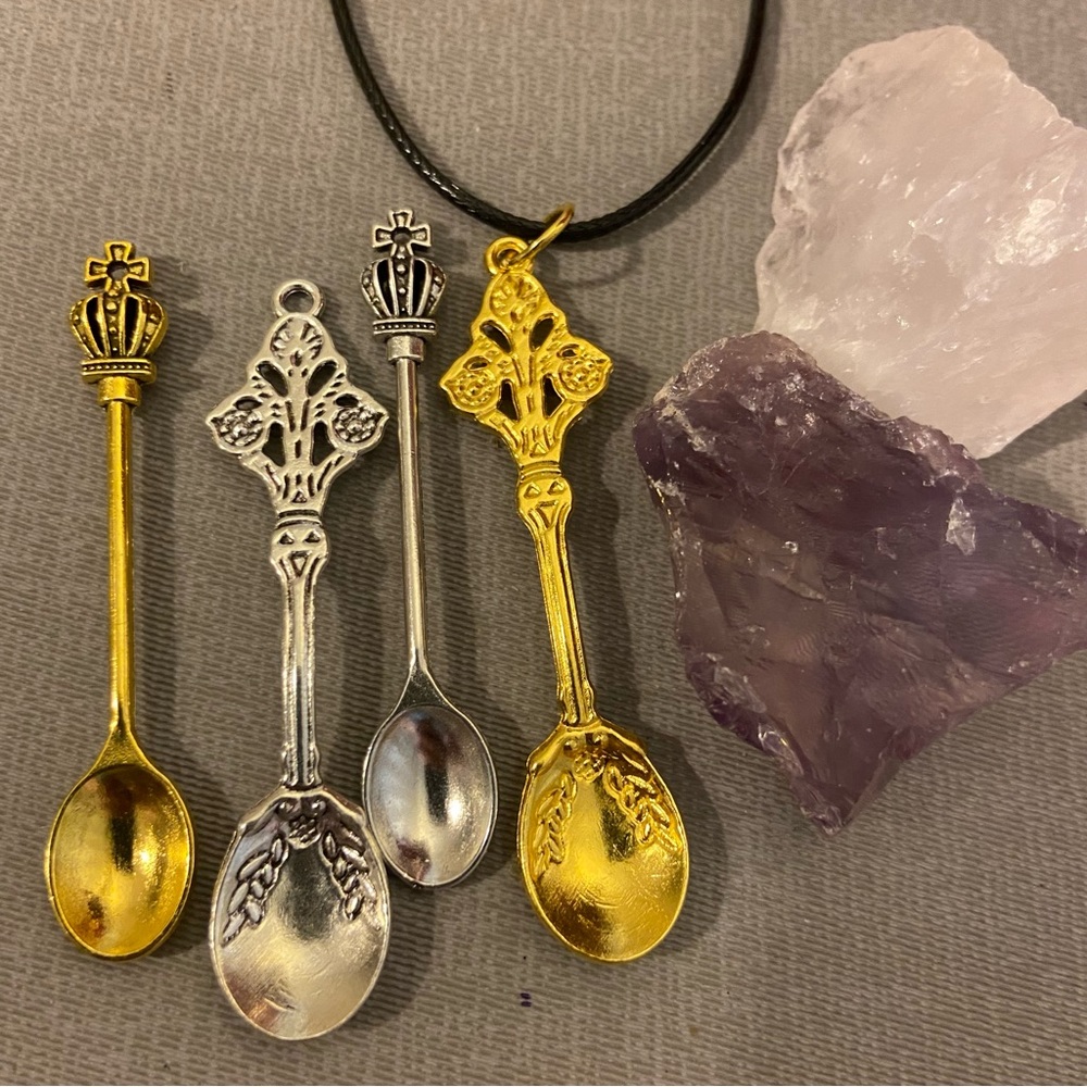 mini spoons variety grab bag 4 random. royal gold silver pendents +quartz stone💝